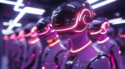 A futuristic esports tournament in virtual reality with glowing avatars