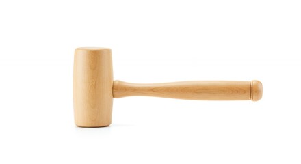 Light beige wooden mallet on white background