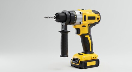 Yellow and black power drill isolated on gray background