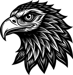 eagle icon. Linocut side view vector ideal for rustic logos and American vintage art projects.