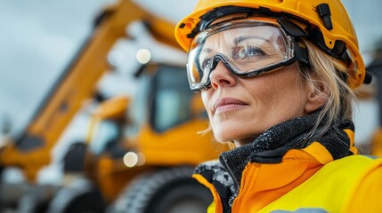 Woman Construction Worker Safety Gear Hard Hat Goggles