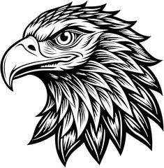 Linocut bald eagle design. Side view vector perfect for patriotic branding and retro wildlife illustrations.