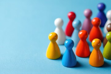 Colorful game pieces symbolize a diverse team or customer base, highlighting concepts of inclusion, collaboration, and unity in business