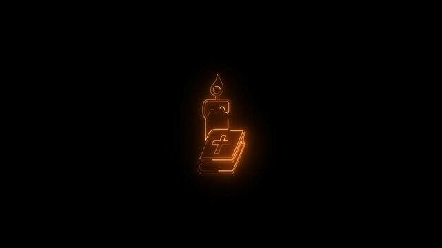 Neon icon Glowing bible and candle animation.