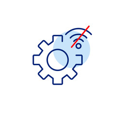 Cogwheel and no wi-fi. Offline settings, disconnected configuration, no internet mode, local system control, network-free operation. Pixel perfect, editable stroke vector icon