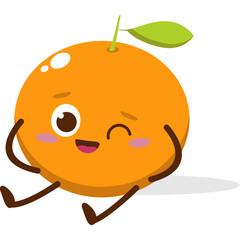 Cute orange character kawai vector for orange mascot. happy face, winking eye,. smile	
