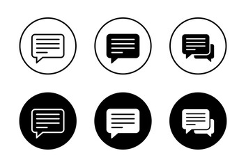 Text message and chat icon. Speech bubble, comment, SMS symbol on black circle