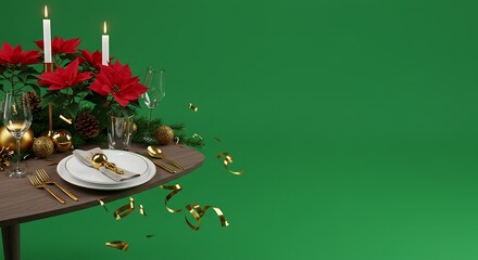 Holiday table setting with poinsettias and gold accents