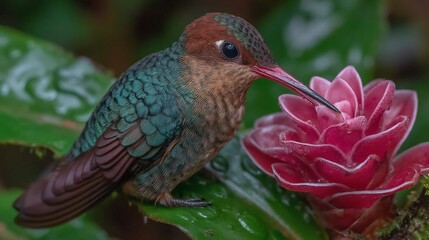Fototapeta premium Magnificent Hummingbird Feeding on Vibrant Flower