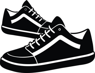 Stylized Image of Two Black and White Sneakers, Suitable for Design