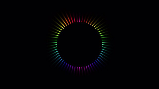 Colorful audio waveform frequency animation on black background, circular audio futuristic visualization animated with alpha channel.