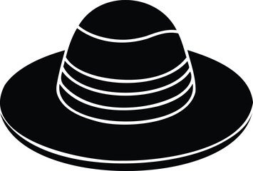 A stylish black hat with white stripes on a white background