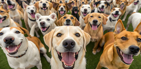 Several abandoned puppies stand and look with sad eyes, wanting to find a home and owner. dogs waiting to feed, eyes filled with anticipation, Concept of adopting a pet from a shelter