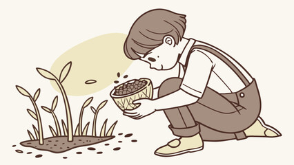 Obraz premium seed bomb garden kit, child carefully holds a biodegradable seed bomb