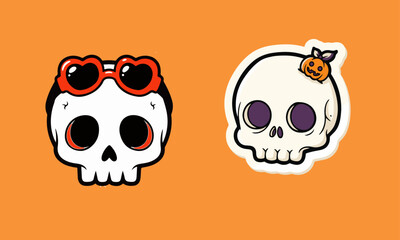 Cute Halloween Skulls with Heart Sunglasses and Pumpkin Hairpin