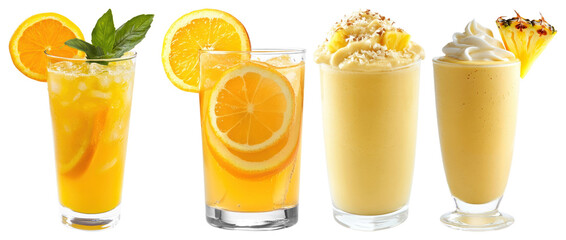 PNG Refreshing citrus tropical smoothies delight, element set on transparent background
