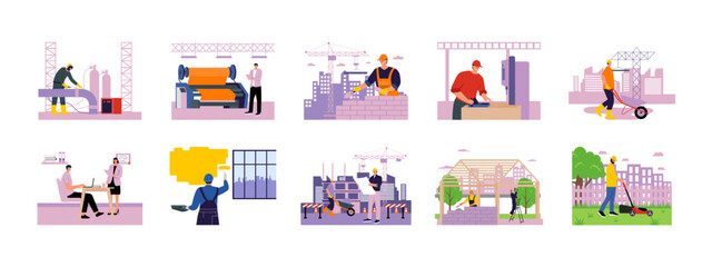 Worker illustrations set. Flat vector illustration concept.