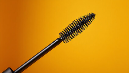 White background isolated close-up of a single black mascara brush with a plastic handle, an essential beauty accessory and makeup tool for eyelash care