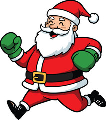 Cartoon Santa Claus running happily in festive costume, cheerful Christmas character, holiday spirit, winter celebration, cute Santa vector art