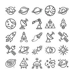 Space Exploration Icons Line Art Set collection line