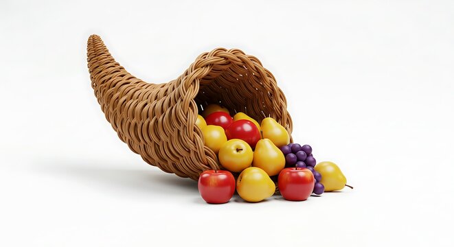 Abundant fruit cornucopia on white