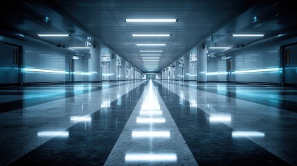 Empty modern corridor with neon lighting