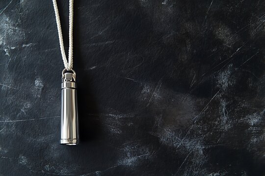 Stainless steel cremation urn necklace on dark textured background, remembrance jewelry, loss of loved one