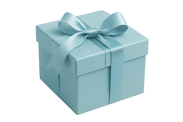 Fototapeta premium Light blue gift box featuring elegant ribbon bow, sitting against transparent background, highlighting festive packaging design