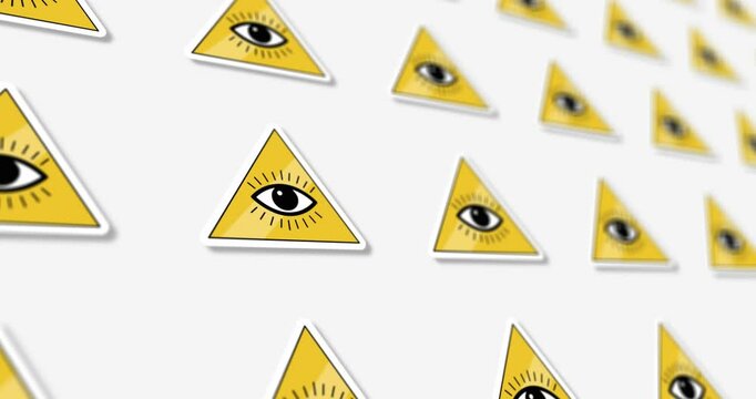 Video illustration of a yellow Illuminati triangle moving on a white background