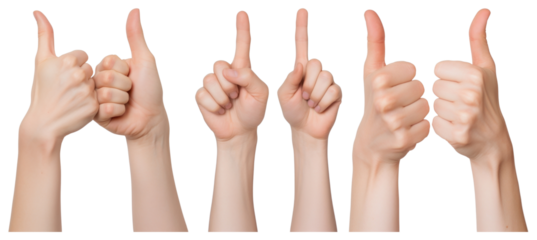PNG Thumbs gestures expressing approval, element set on transparent background