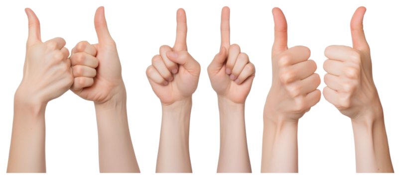 PNG Thumbs gestures expressing approval, element set on transparent background
