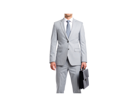Light Grey Business Suit with Subtle Texture Man Holding Black Briefcase.