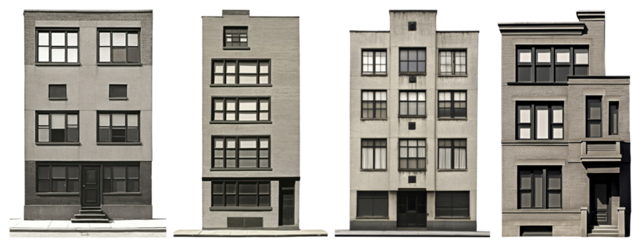 PNG Vintage urban apartment buildings, element set on transparent background
