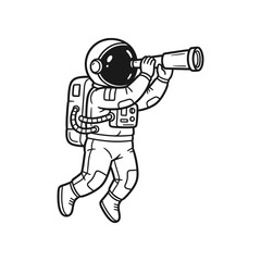 Astronaut holding telescope while floating and looking into galaxy – Vector Illustration