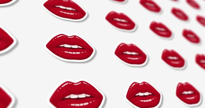 Animated video illustration of red lips with side scrolling on a black and white background