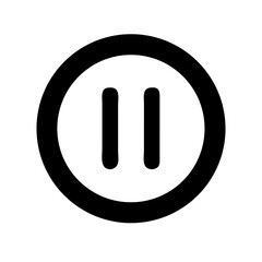Black icon of a pause symbol enclosed in a circle, representing media control, playback pause, or digital audio/video interface.

