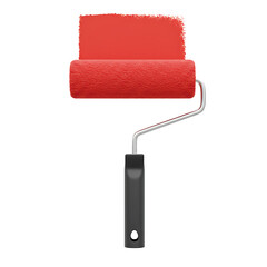 Obraz premium Red paint roller with black handle painting, isolated on transparent background