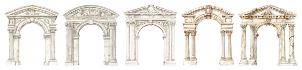 PNG Classical architectural arch designs, element set on transparent background