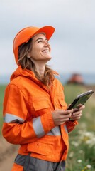 Woman farmer using digital tablet outdoors