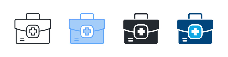 First Aid Kit Icon Set Multiple Style. Designed In Outline, Blue, Glyph, Dual Tone