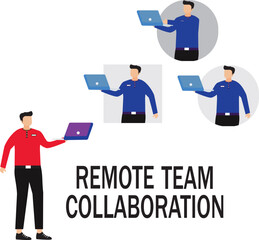 
“Remote Team Collaboration Concept – Online Meeting and Virtual Office Work – Flat Vector Illustration”