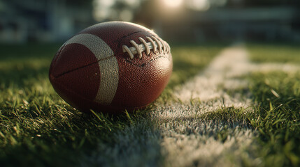 Close-up of an American football showing detailed texture and stitching. Captures sport intensity, focus, and classic game equipment.