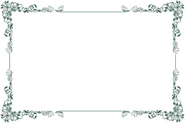 Elements of ornate vintage frames. Border green on white classic calligraphy swirls, floral motifs. Design print for greeting cards, wedding invitations, restaurant menu, royal certificates. Set 370