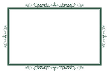 Elements of ornate vintage frames. Border green on white classic calligraphy swirls, floral motifs. Design print for greeting cards, wedding invitations, restaurant menu, royal certificates. Set 373