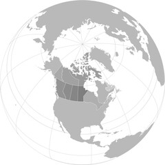 World vector map with Canada level 1 administrative boundaries and graticules (Canada-centered and highlighted view, orthographic projection, PPT-compatible & fully editable)	