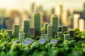 Obraz premium Green cityscape on a grassy field