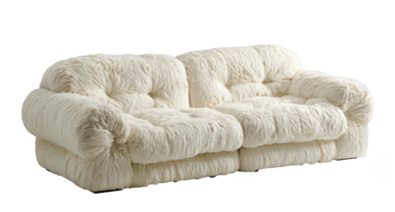 Cream sectional couch with textured fur