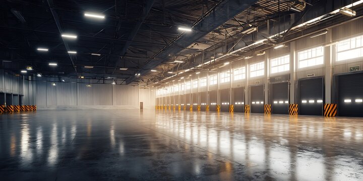 Large empty warehouse loading dock interior