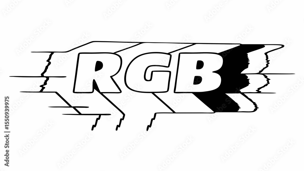Poster distorted rgb text with horizontal glitch effect in black and white design element vector illustrati