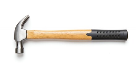 Claw hammer with wooden handle isolated on white background